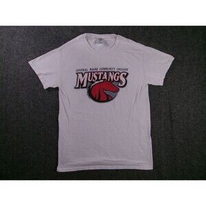 Central Maine Community College Mustangs Shirt Men Small White Short Sleeve